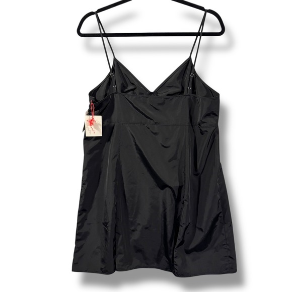 NWT Open Edit Black Spaghetti Strap Mini Dress with Side Slit Pleats Size L - Picture 8 of 14